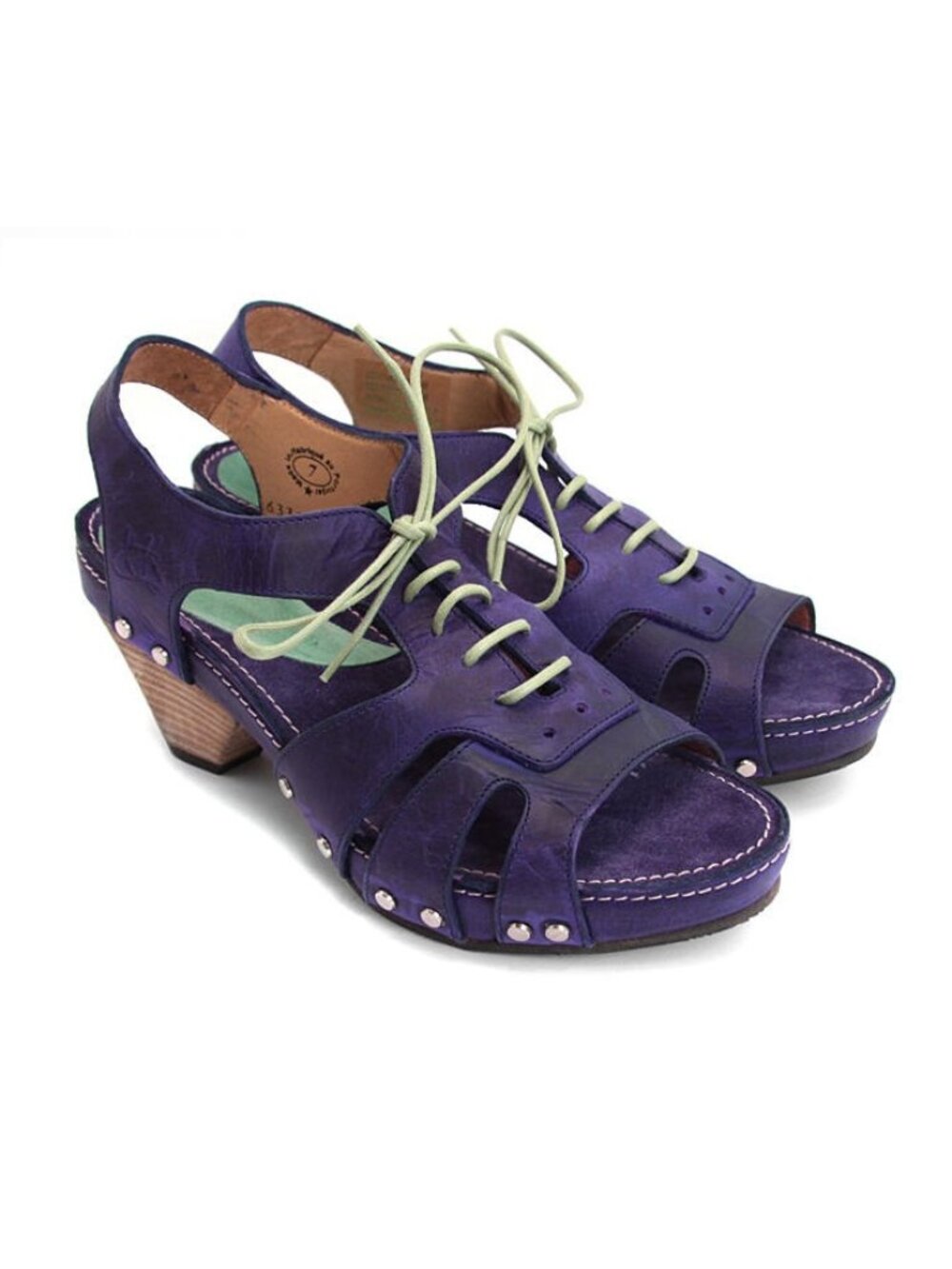 Fluevog Joni Sandals – Purple & Green Retro Heels, Worn Once